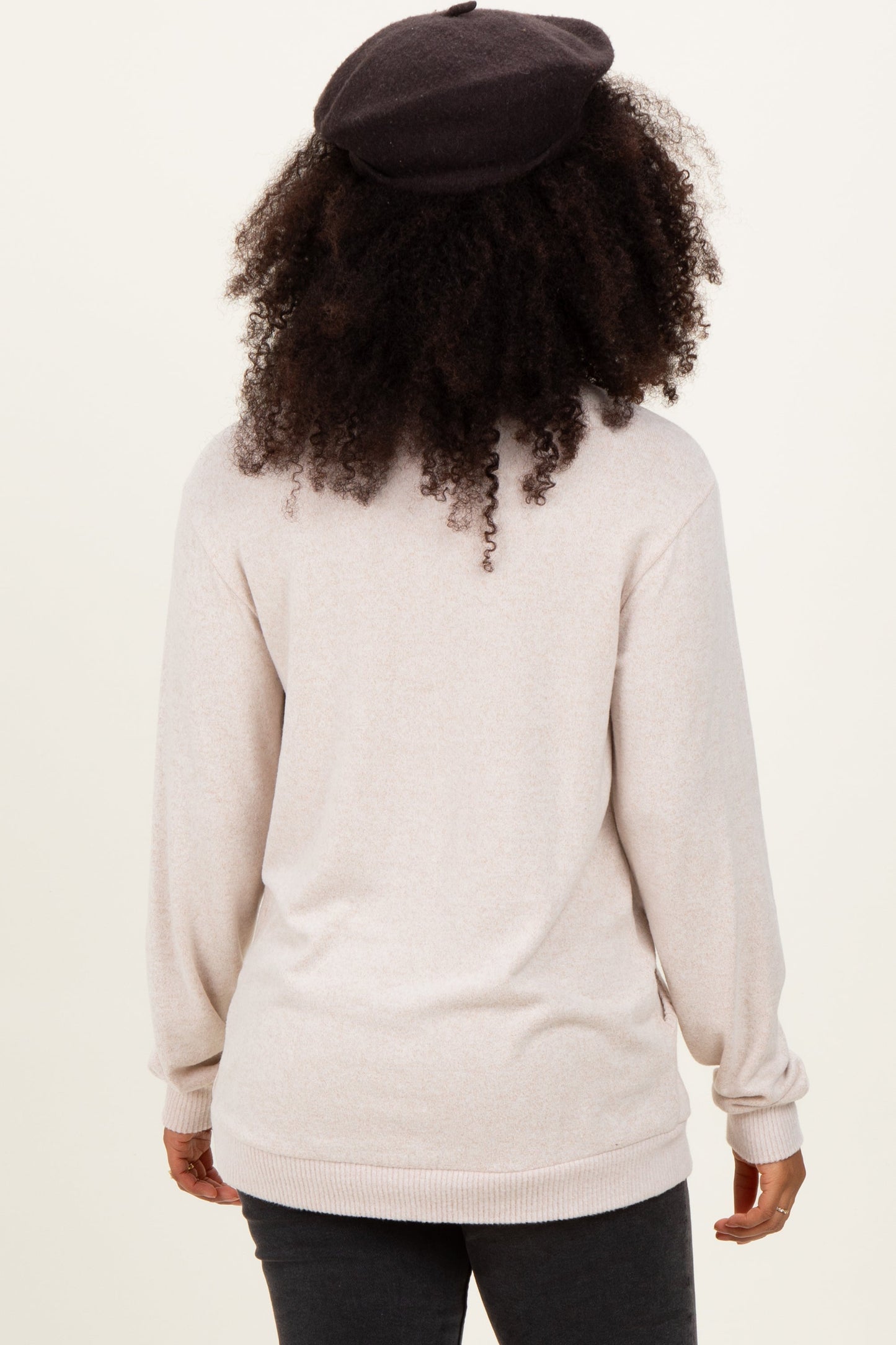 Beige V-Neck Double Layer Nursing Pullover Top