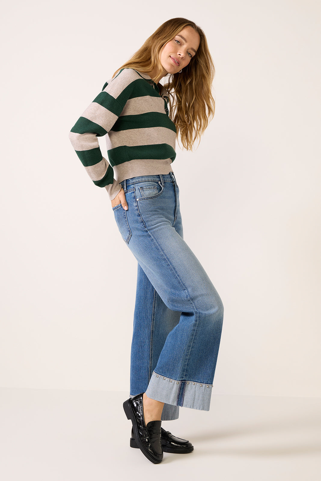 Ever Vintage Hem w Studs Wide Leg Jean