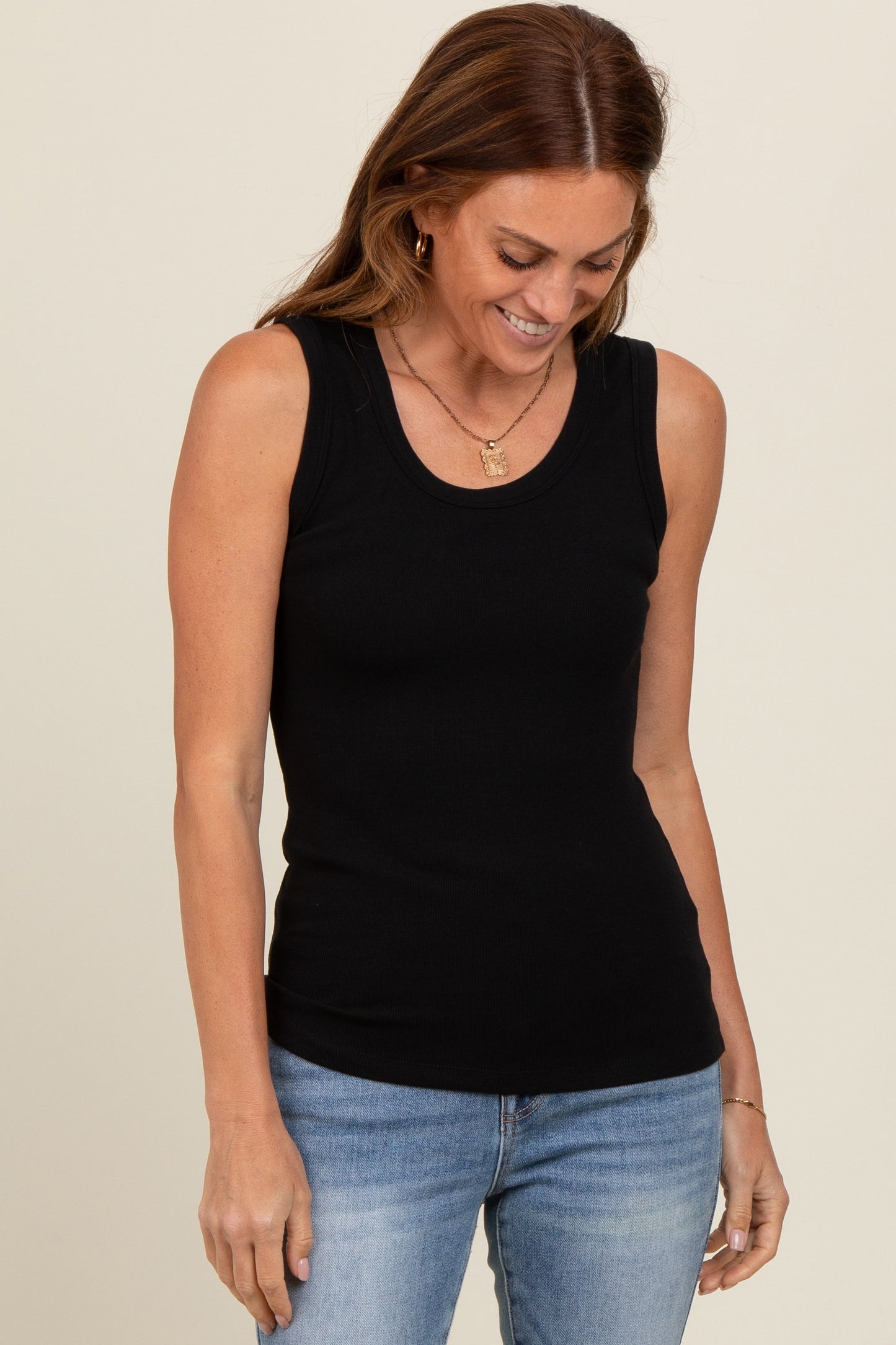 Black Basic Ribbed Knit Tank