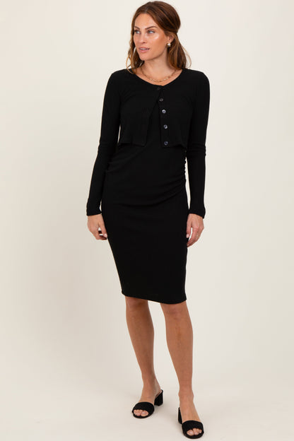 Black Crop Cardigan And Sleeveless Dress Set