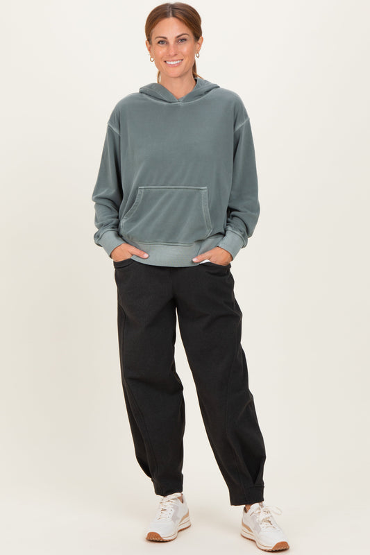 Black Brushed Knit Barrel Leg Joggers