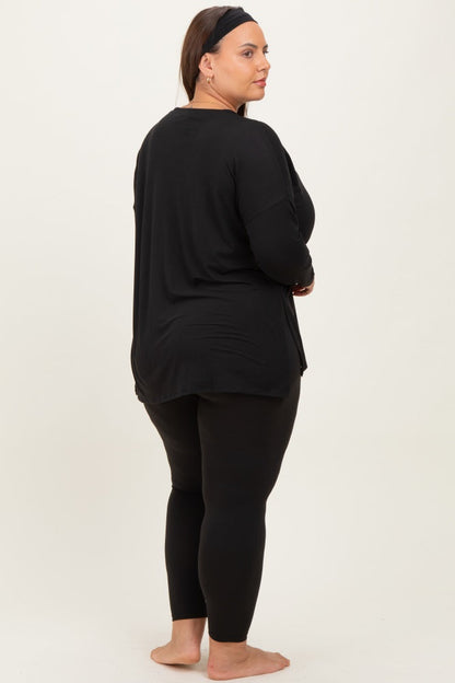 Black Brushed Knit Oversized Top and Legging Plus Set