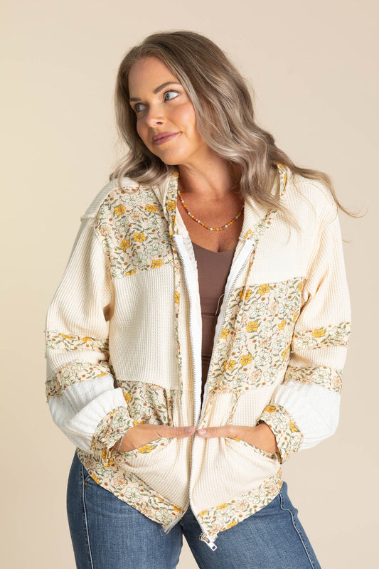 Balloon Sleeve Printed Knit Hoodies