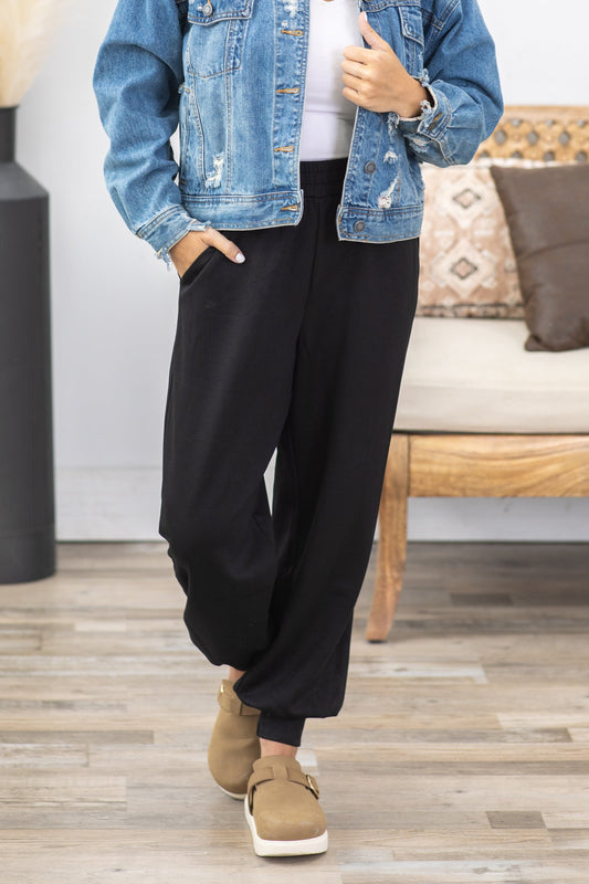 Black Elastic Waistband Scuba Joggers