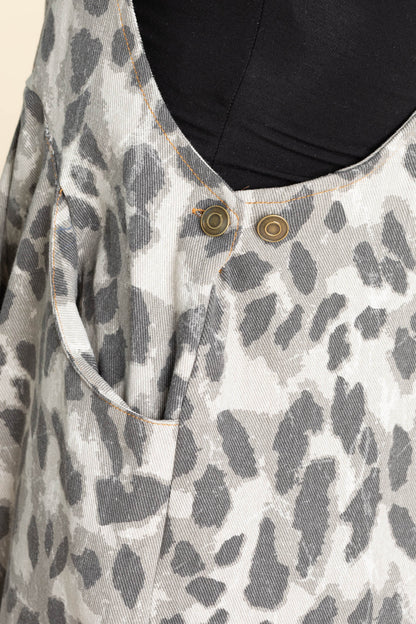Beige Grey Animal Wide Leg Jumpsuit