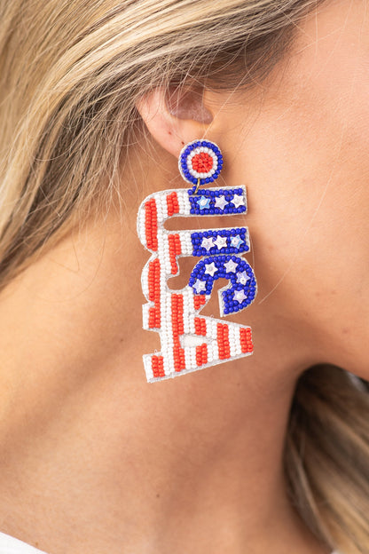 Blue and Red Seed Bead USA Earrings
