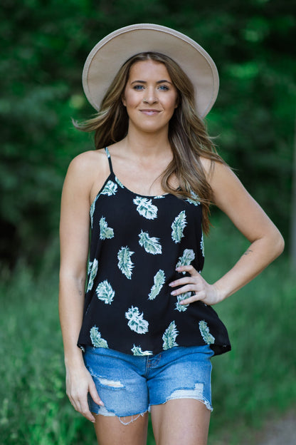 Black and Green Leaf Print Tank