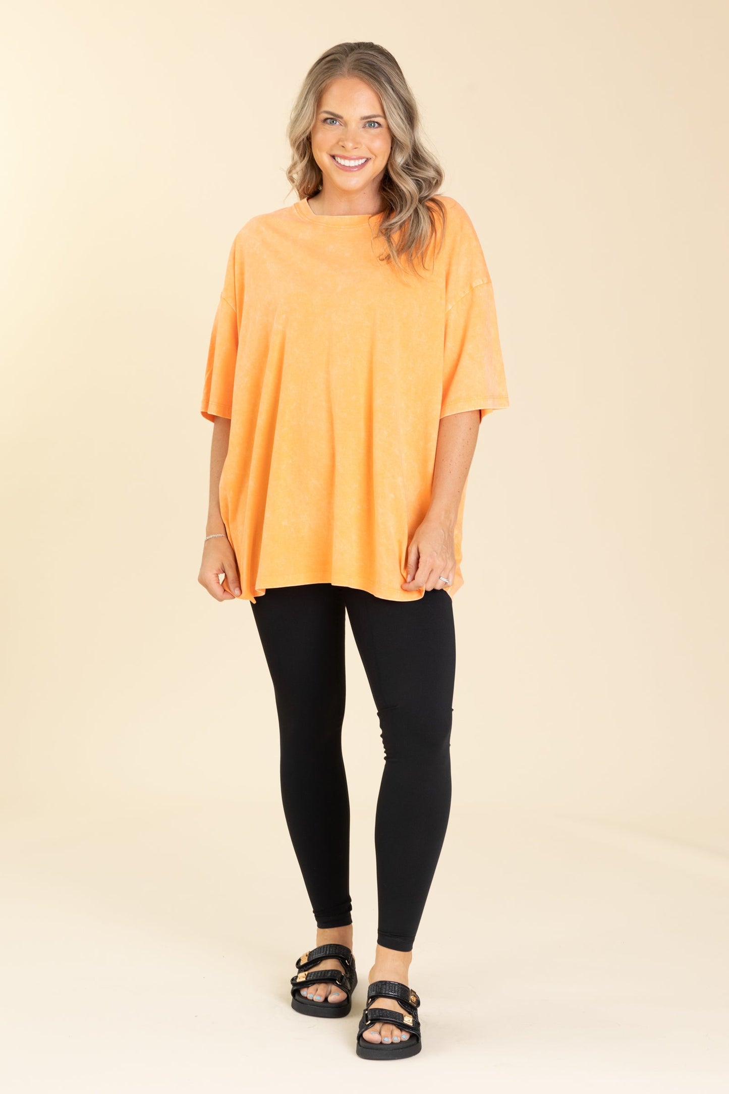 Acid Wash Cotton Drop Shoulder Box Knit Tee