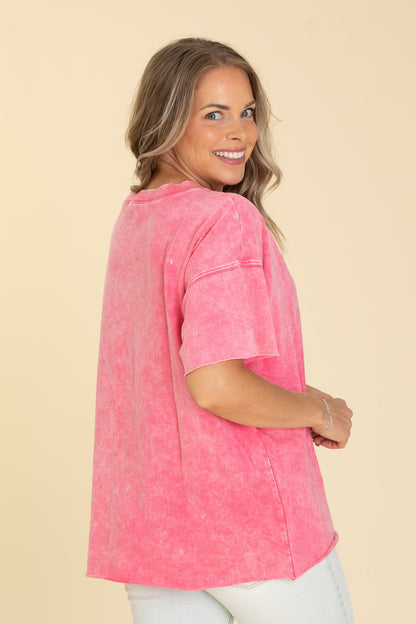 Acid Wash French Terry Drop Shoulder Knit Tops