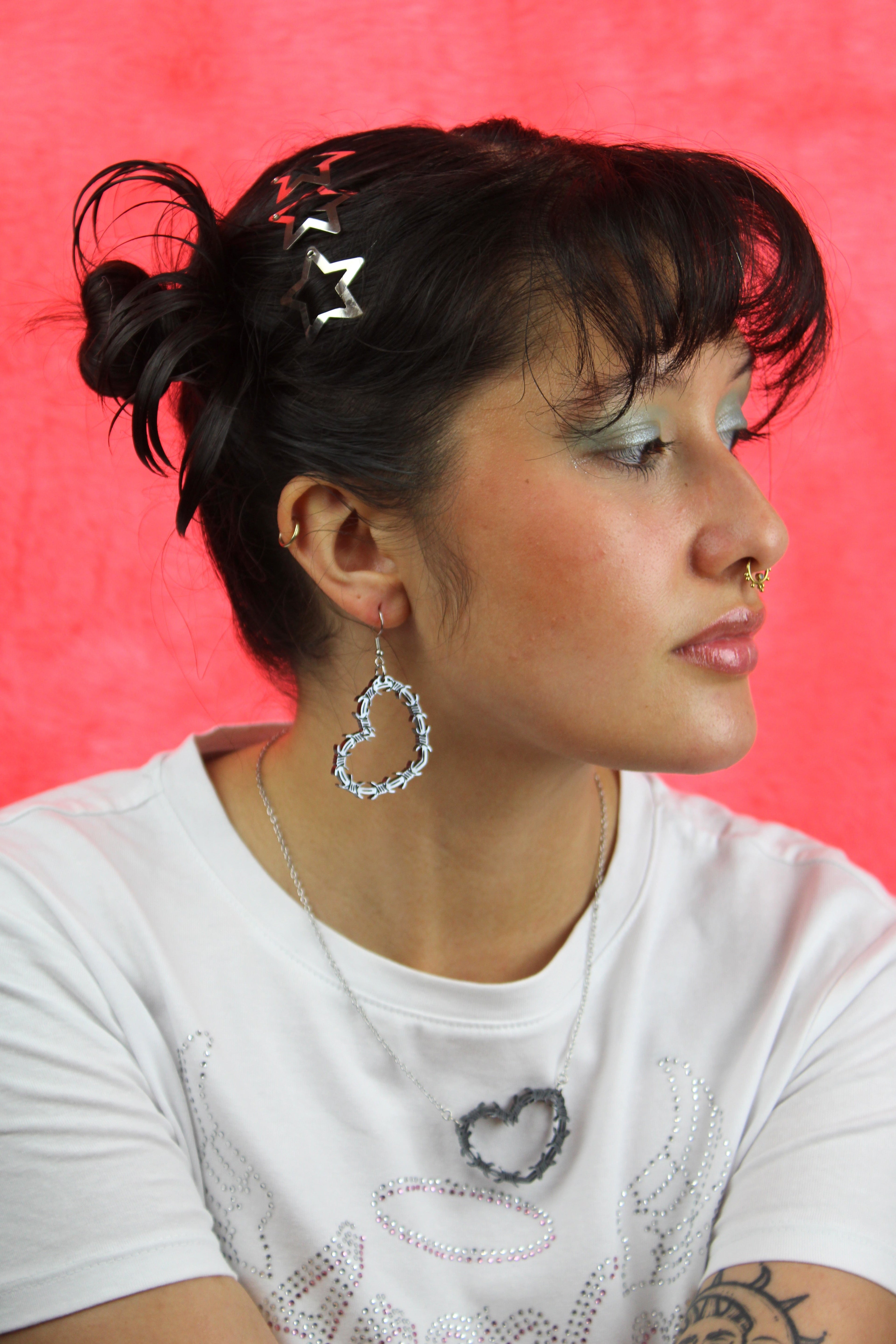 Silver Barbed Wire Heart Earrings