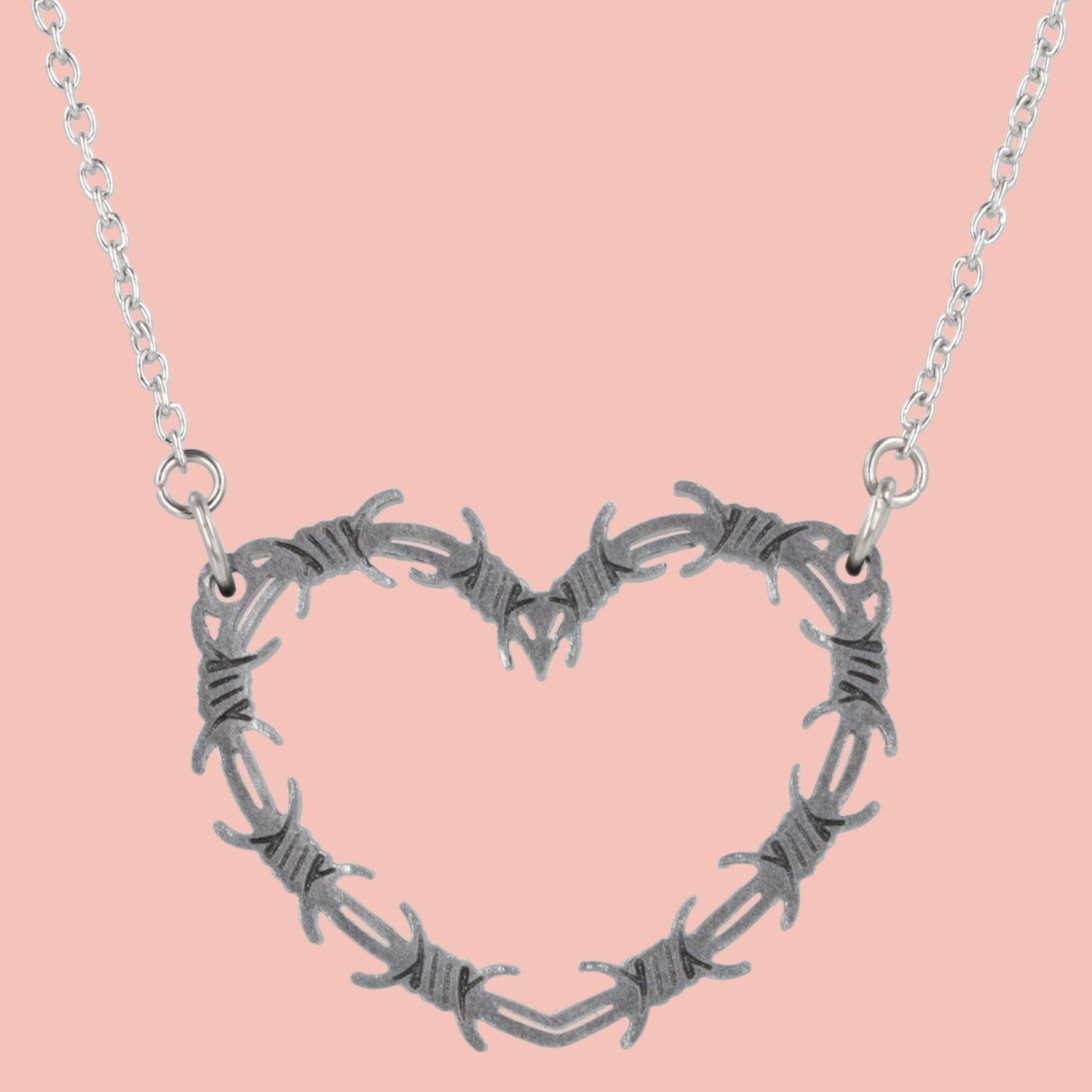 Silver Barbed Wire Heart Necklace