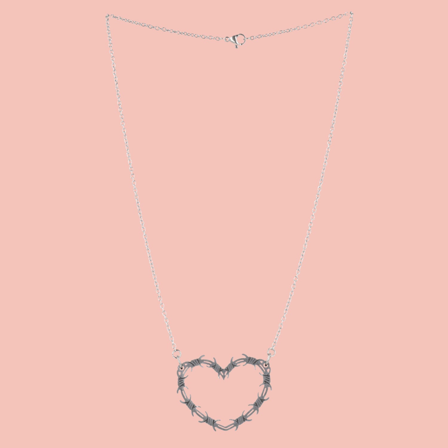 Silver Barbed Wire Heart Necklace
