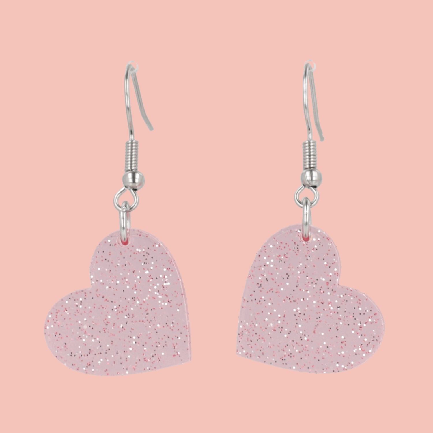 Shimmer Heart Earrings - Pink
